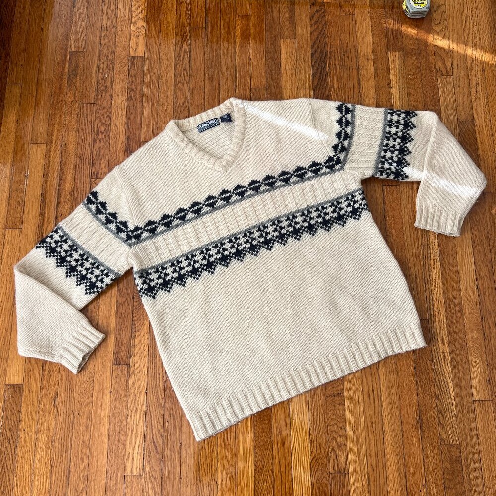 Structure Vintage Y2K 100% Shetland Wool Cream Fair Isle Sweater - Men's Medium